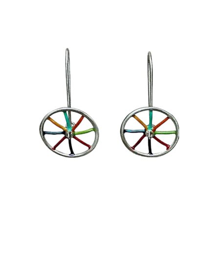 Handmade Sterling Silver 925 Earrings Colorful Wheel that Turns TEOE1106