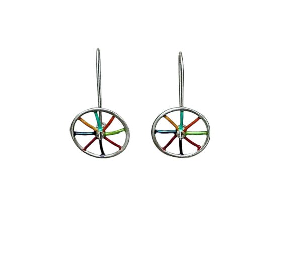 Handmade Sterling Silver 925 Earrings Colorful Wheel that Turns TEOE1106