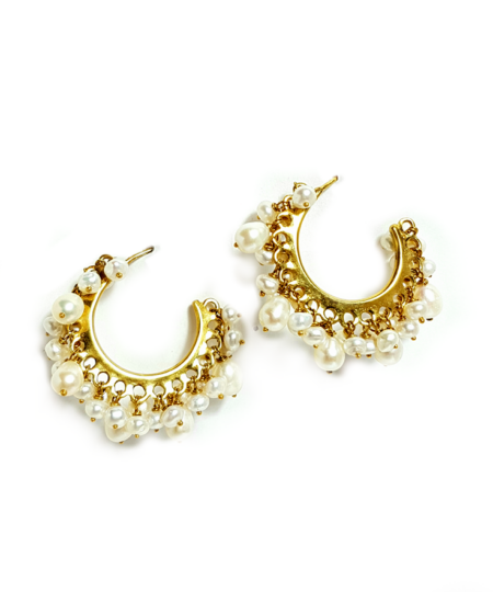 Handmade Silver 925 Earrings Hoops with Pearls S294-62
