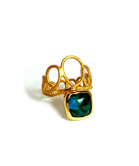 Handmade Silver Ring with Azurite – Malachite and Quartz D824-29