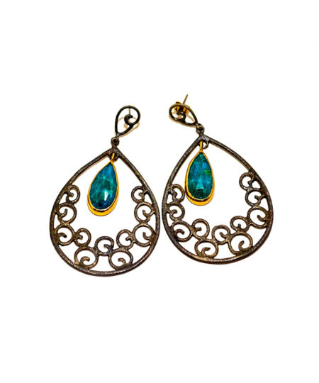 Handmade Silver 925 Earrings, Blue Stone S559-79