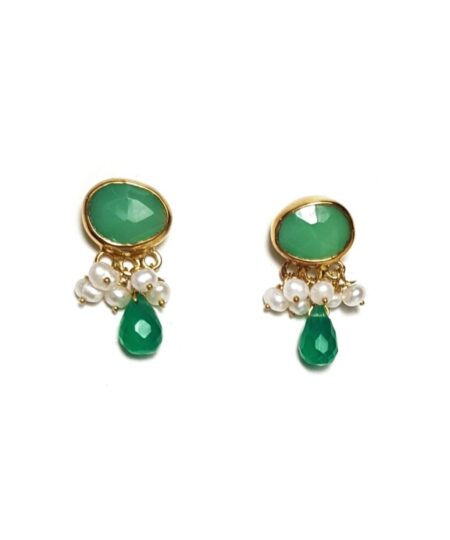 Handmade Silver 925 Earrings, Prehnite and Green Onyx S849G-33