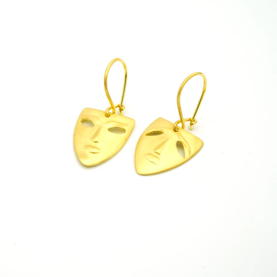 Silver Gold Plated Mask Earrings Small 3 cm. MASKGOL20