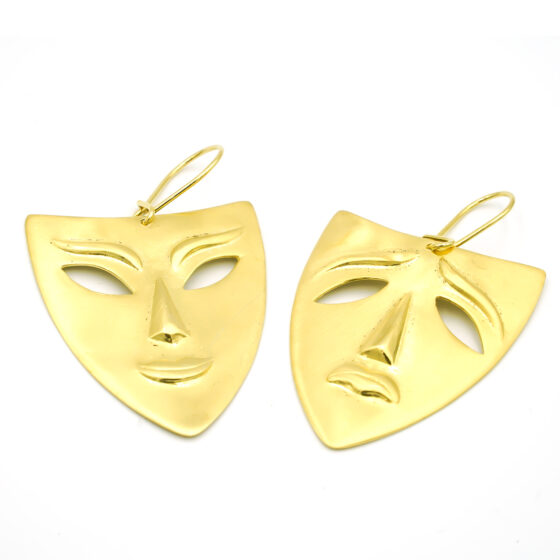 Silver Gold Plated Mask Earrings Large 6 x 3.5 cm. MASKGOL40