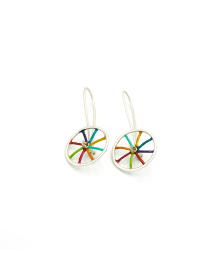 Handmade Sterling Silver 925 Earrings Colorful Wheel that Turns TEOE1106