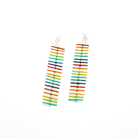 Handmade Sterling Silver 925 Earrings Multicolored Lines TEOE1121