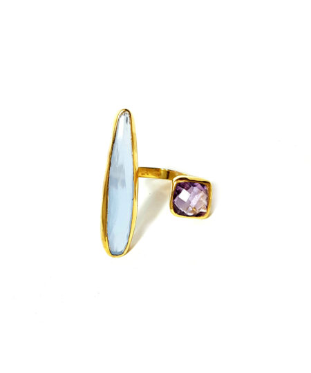 Handmade Silver Ring Chalcedony and Pink Amethyst D845G-40
