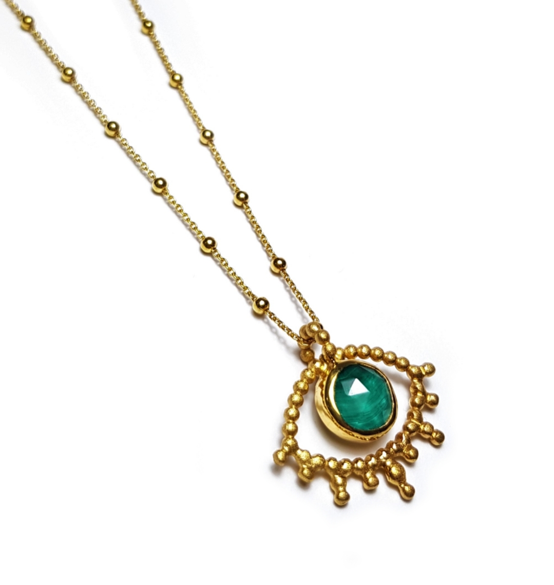 Handmade Silver Pendant with Malachite and Quartz Μ150-43