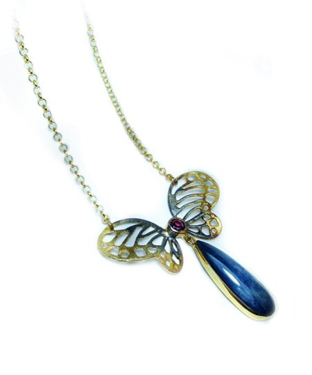 Handmade Silver pendant with Kyanite and Rhodolite Μ897-65
