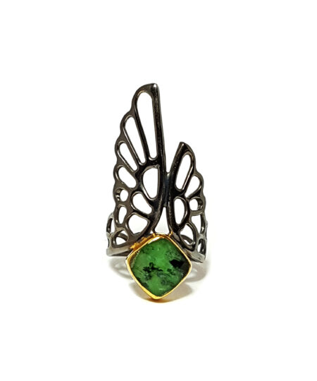 Handmade Gold plated Silver Ring, Jade and Quartz D829-50