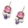 Handmade Silver 925 Earrings, Thulite, Quartz, Amethyst and Pearls S928E-57
