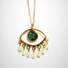 Handmade Silver Pendant with green Quartz and Pearls Μ985GQ-30