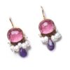 Handmade Silver 925 Earrings, Thulite, Quartz, Amethyst and Pearls S928E-57