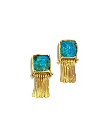 Handmade Gold-plated Silver 925 Earrings, Chrysocolla and Quartz S960-58