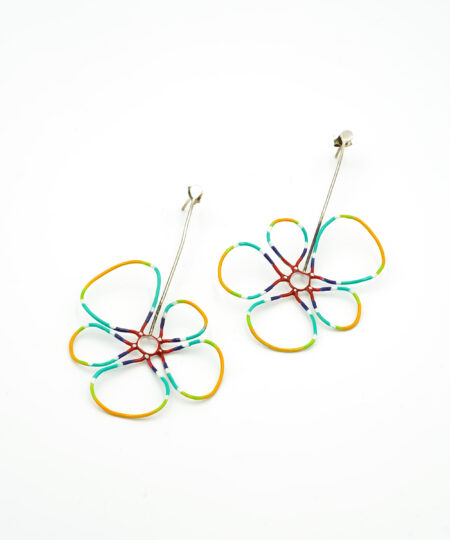 Handmade Sterling Silver 925 Earrings Colorful Flowers TEOE7324