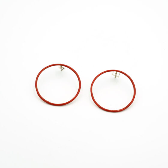 Handmade Sterling Silver 925 Red Earrings Loops TEOE9910