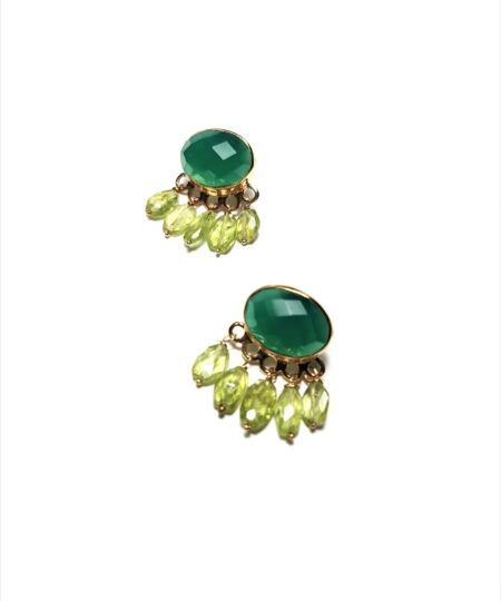 Handmade Silver 925 Earrings, Green Onyx and Peridots S112A-34