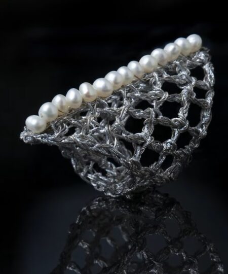 Πλεκτό Ασημένιο Δαχτυλίδι με Χρυσόνημα και Μαργαριτάρια D-ZAT-13GR